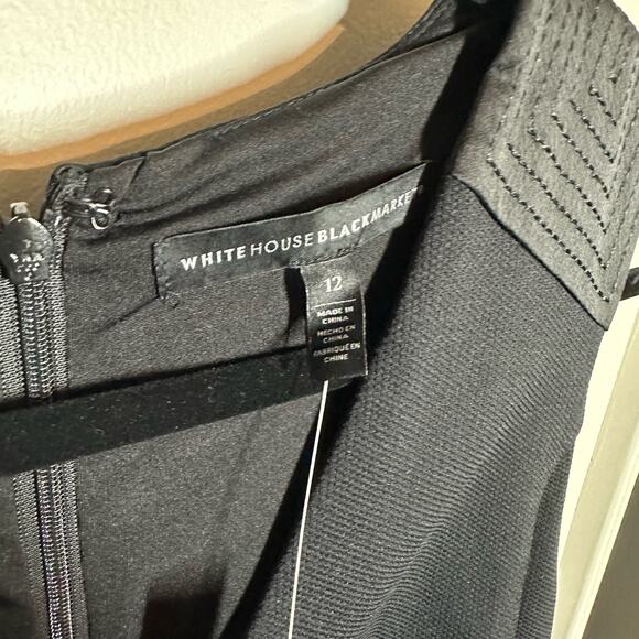 NEW White House Black Market Women's Black Satin Trim Sheath Dress Size 12 - Picture 2 of 8